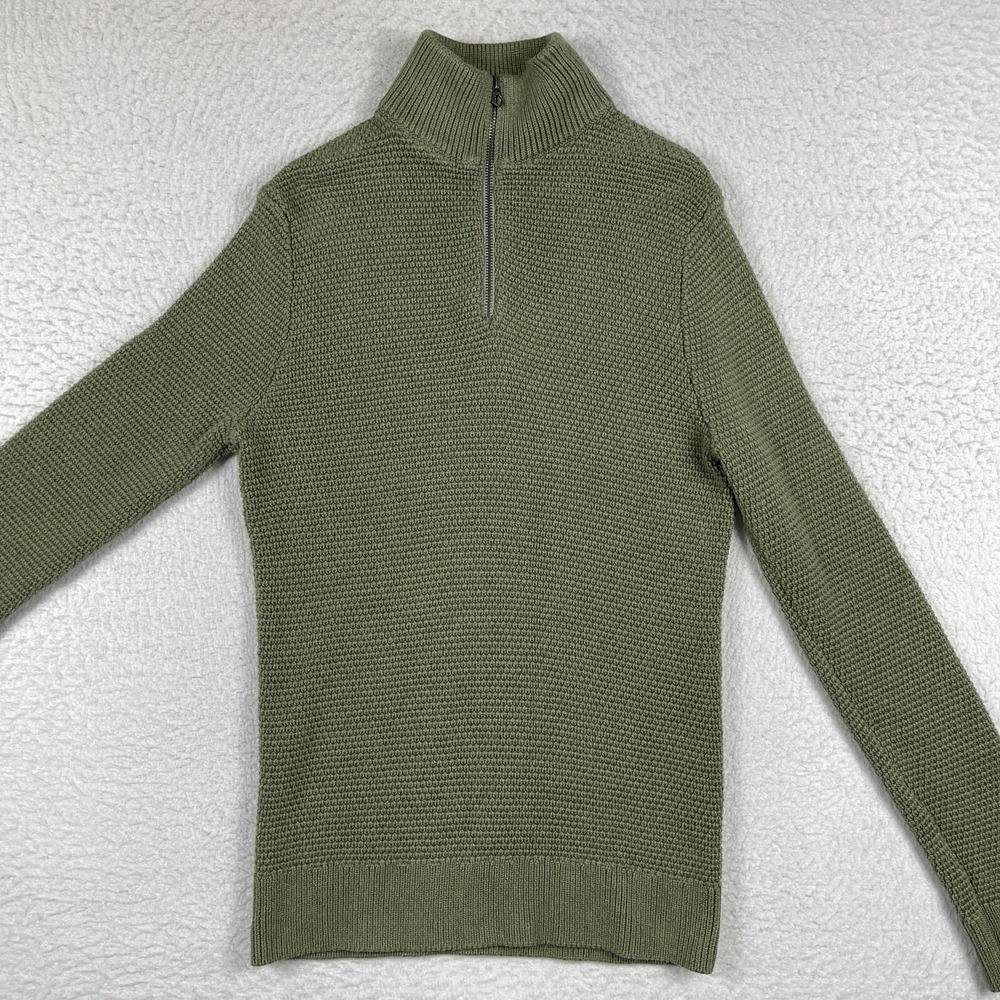 J Crew Sweater‎ Mens Medium Green 1/4 Zip Pullover Gorp Cabin Teacher Dad Office - Picture 5 of 14